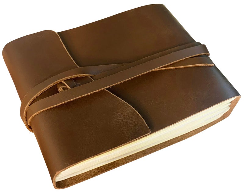 Rustic Town Leather Photo Album - Holds 4x6 100 Photos - Oversized Leather Bound Scrapbook - Handcrafted Picture Memory Book for Anniversary, Wedding (Medium, Cream Pages) - Image 1
